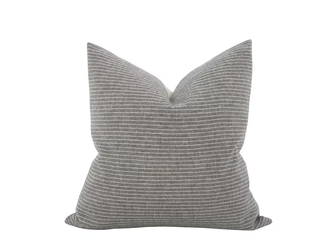 MAX || Grey Stripe Pillow Cover Gray Stripe Pillow Neutral Gray Pillow Cover Farmhouse Stripe Pil... | Etsy (US)