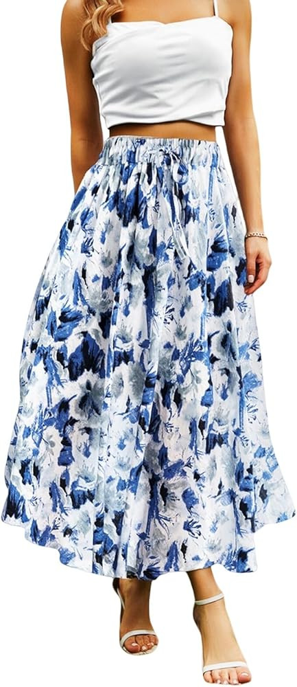 Maxi Skirts for Women with Pockets Long Midi Length Casual Skirt for Beach Party Holiday | Amazon (US)