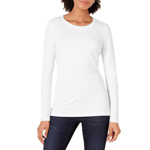 Amazon Essentials Women's Classic-Fit Long-Sleeve Crewneck T-Shirt (Available in Plus Size), White, X-Large | Amazon (US)