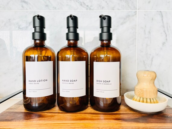 GLASS Soap Dispenser Bottle Metal Pump Custom Label Hand - Etsy | Etsy (US)