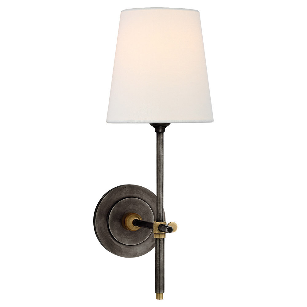 Visual Comfort Bryant Modern Bronze Antique Brass Linen Shade Sconce - Small | Kathy Kuo Home