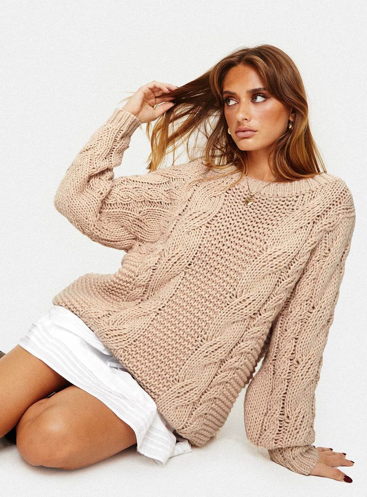 Ellison Cable Knit Sweater Beige | Princess Polly US
