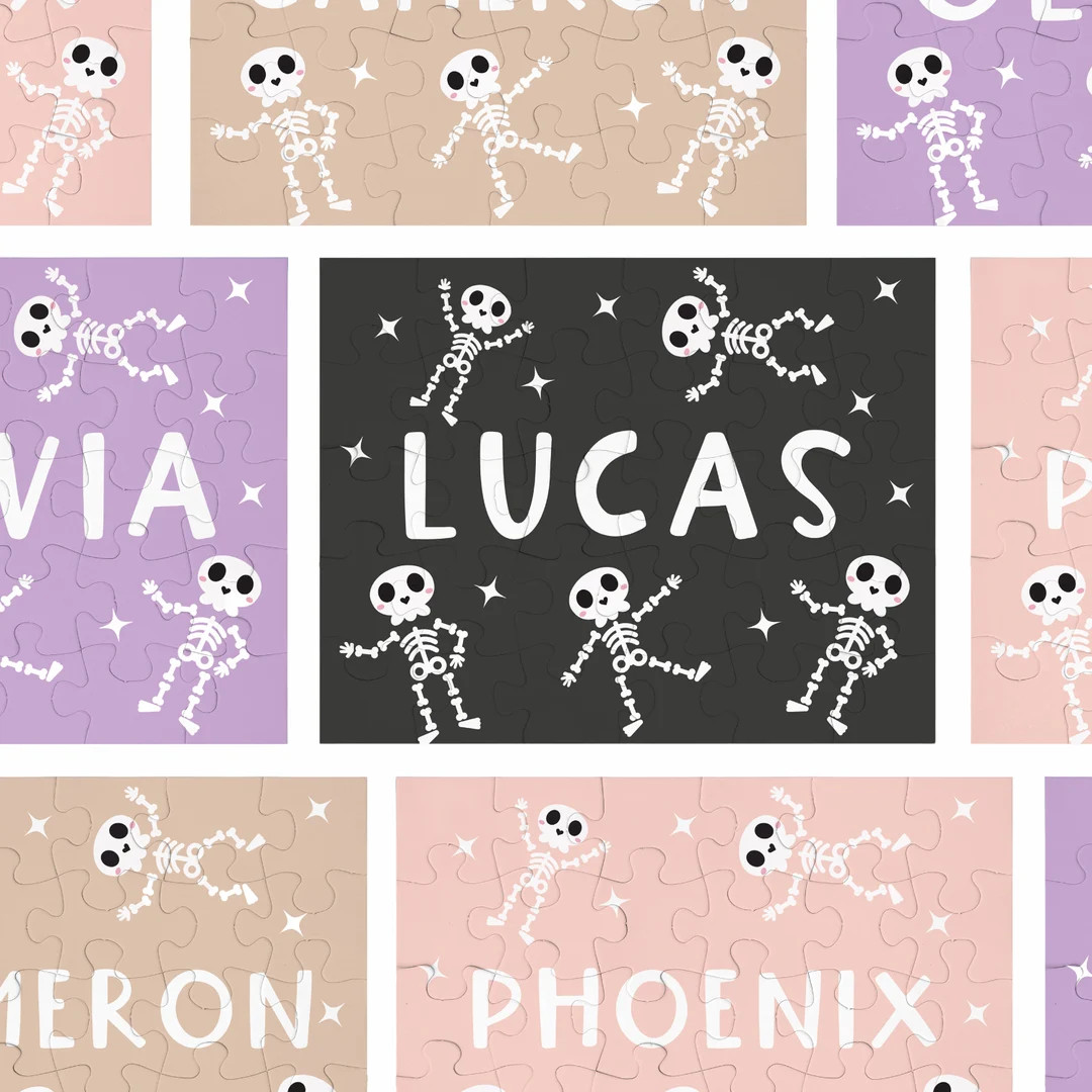 Halloween Kid Name Puzzle Skelly Halloween Gift Kids - Etsy | Etsy (US)