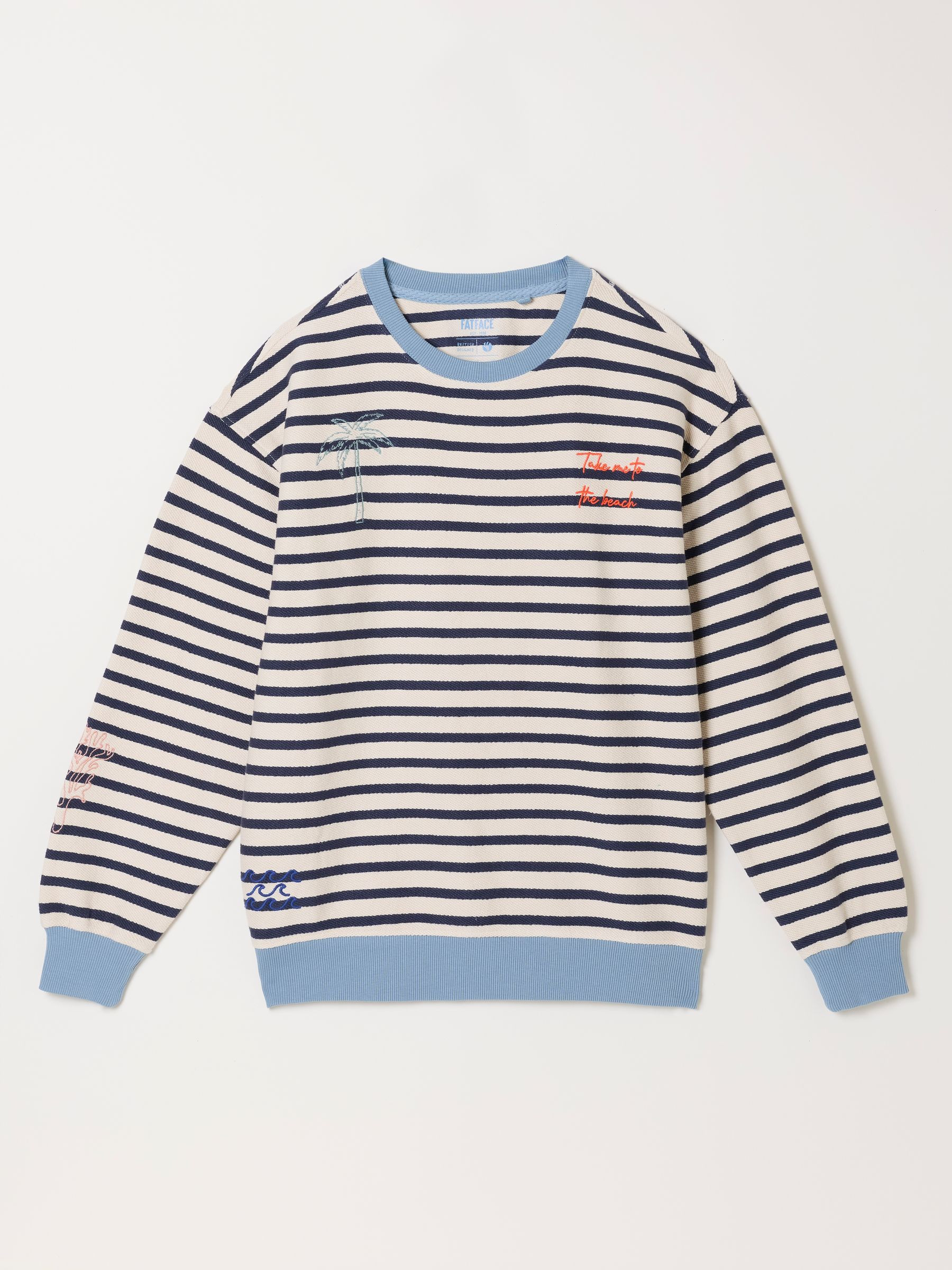 Georgia Navy Embroidered Textured Stripe Crew | Fat Face