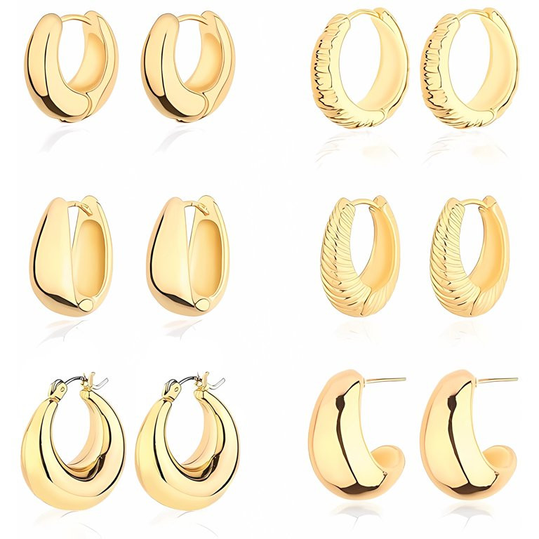 Onvavient Chunky Hoop Earrings Set 14K Gold Hoop Earrings for Women Hypoallergenic, Thick Hoops E... | Walmart (US)