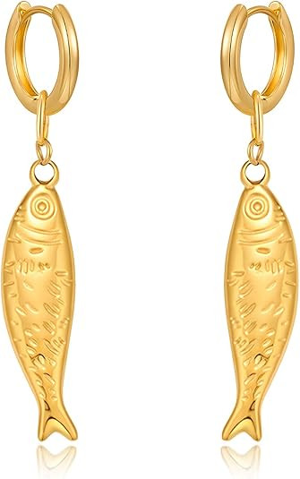 Gold Silver Hoop Earrings for Women Gold Silver Fish Dangle Earring Fashion Beach Jewelry for Wom... | Amazon (US)