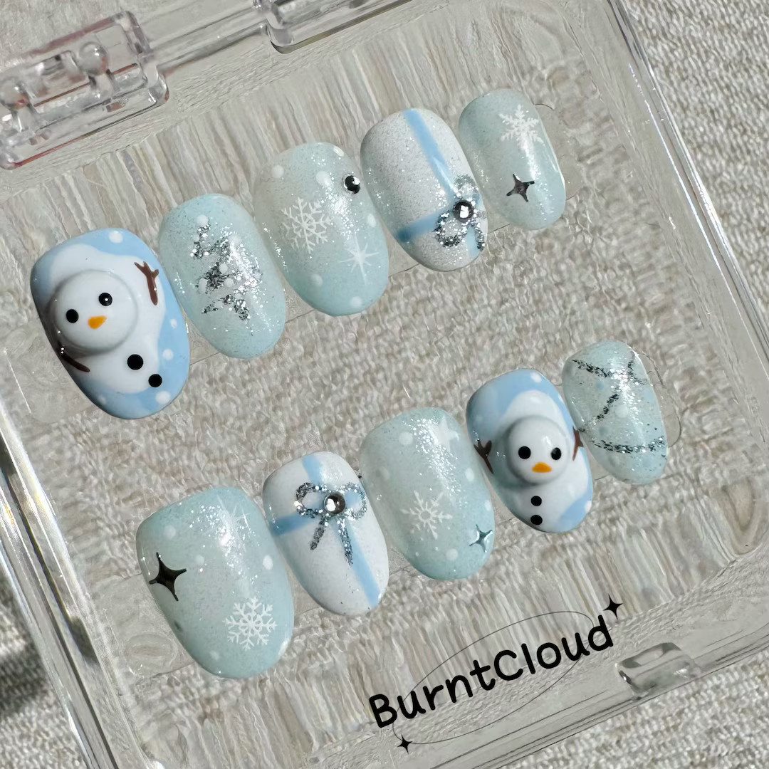 211 "Snowman" Cute 3D Snowman Christmas Winter Snow Press on Nails | Custom Hand-painted Nails | ... | Etsy (US)