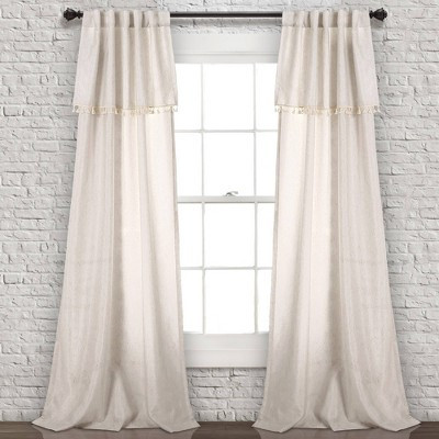 Set of 2 (84"x40") Ivy Tassel Light Filtering Window Curtain Panels Beige - Lush Décor: Linen & Polyester, Rod Pocket | Target