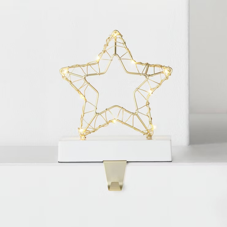 Battery Operated Lit Outlined Wire Star Christmas Stocking Holder Gold/White - Wondershop™ | Target