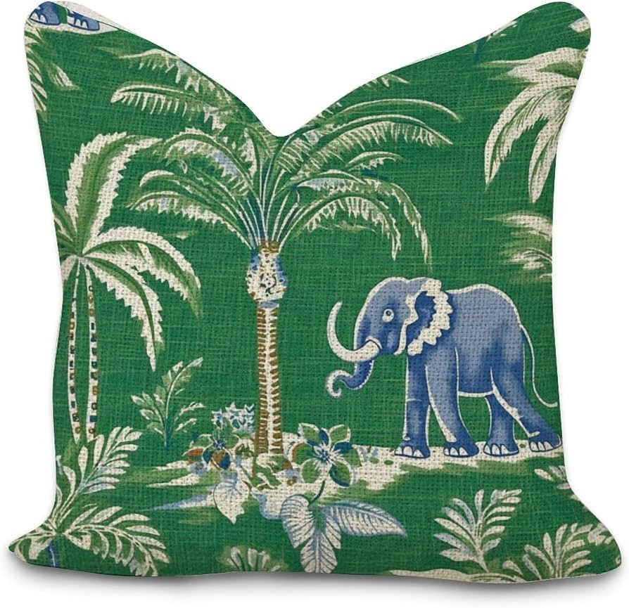 Cotton Linen Farmhouse Throw Pillow Cover with Zipper Green White Elephant and Tree Pillow Cases ... | Amazon (US)