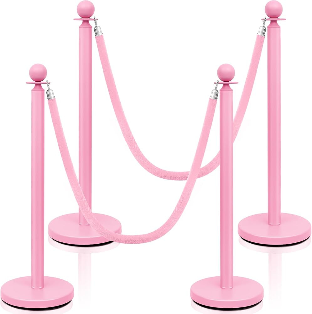 Ferraycle Stainless Steel Stanchions Post Queue, 5 ft Pink Velvet Rope Red Carpet Ropes and Poles... | Amazon (US)