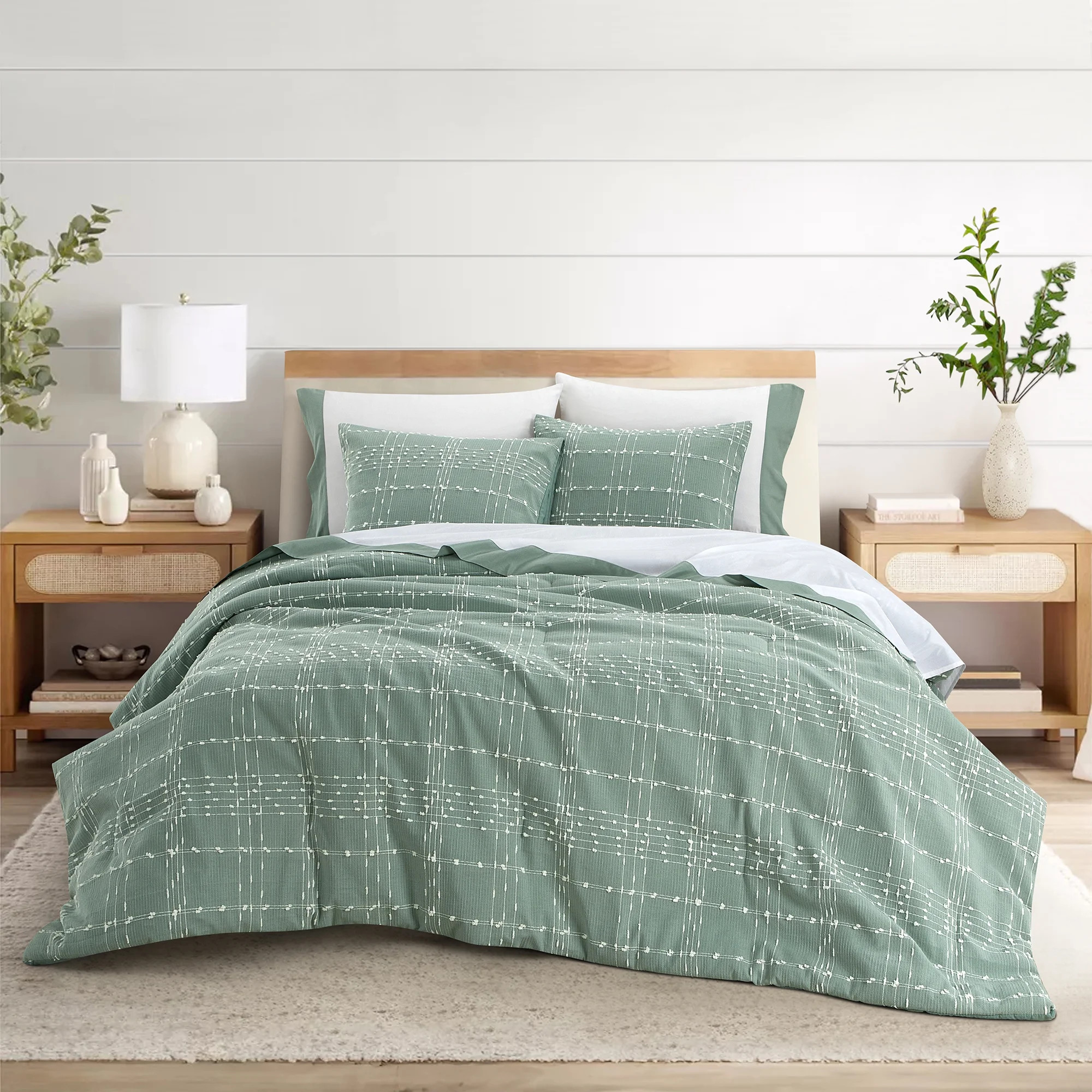 Better Homes & Gardens 7 Piece Plaid Green Bed in a Bag Comforter Set with Sheets, Queen | Walmart (US)