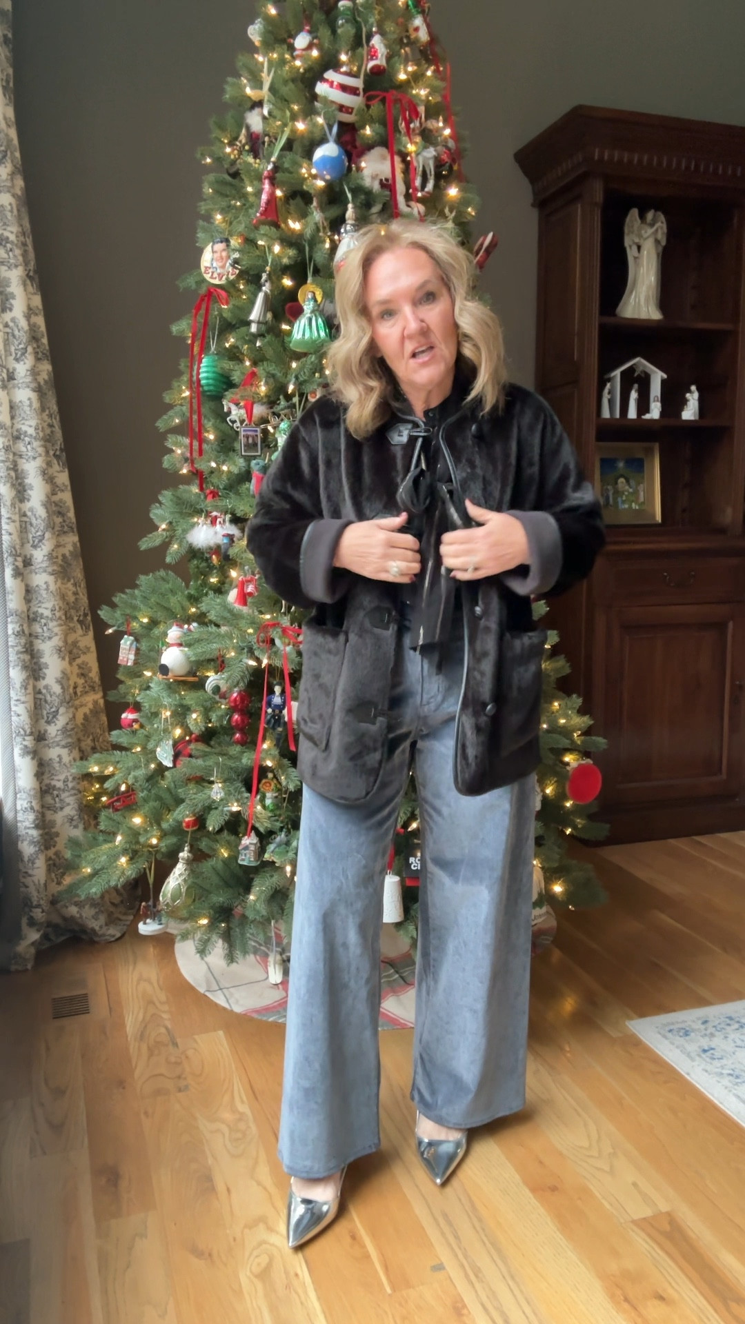 Wearing size medium and size 10. The jacket and tops run roomie. The jeans you need your larger size. 

Holiday party Christmas party outfit target outfit target velvet pants 

#LTKFindsUnder50 #LTKHoliday #LTKWatchNow