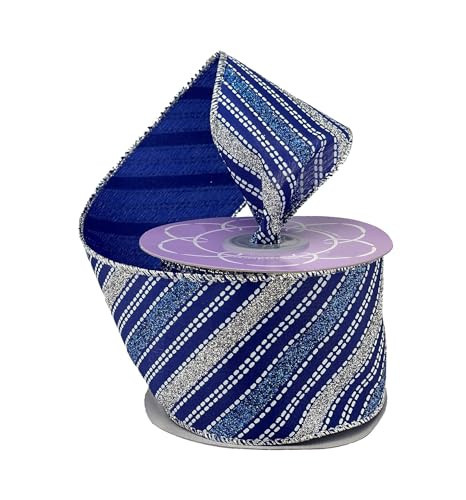Royal Blue Silver Wired Ribbon - 2 1/2" x 10 Yards, Sparkly Metallic Striped, Christmas, Hanukkah, Holiday Garland, Gifts, Wrapping, Wreaths, Bows, Boxing Day, Gift Basket | Amazon (US)