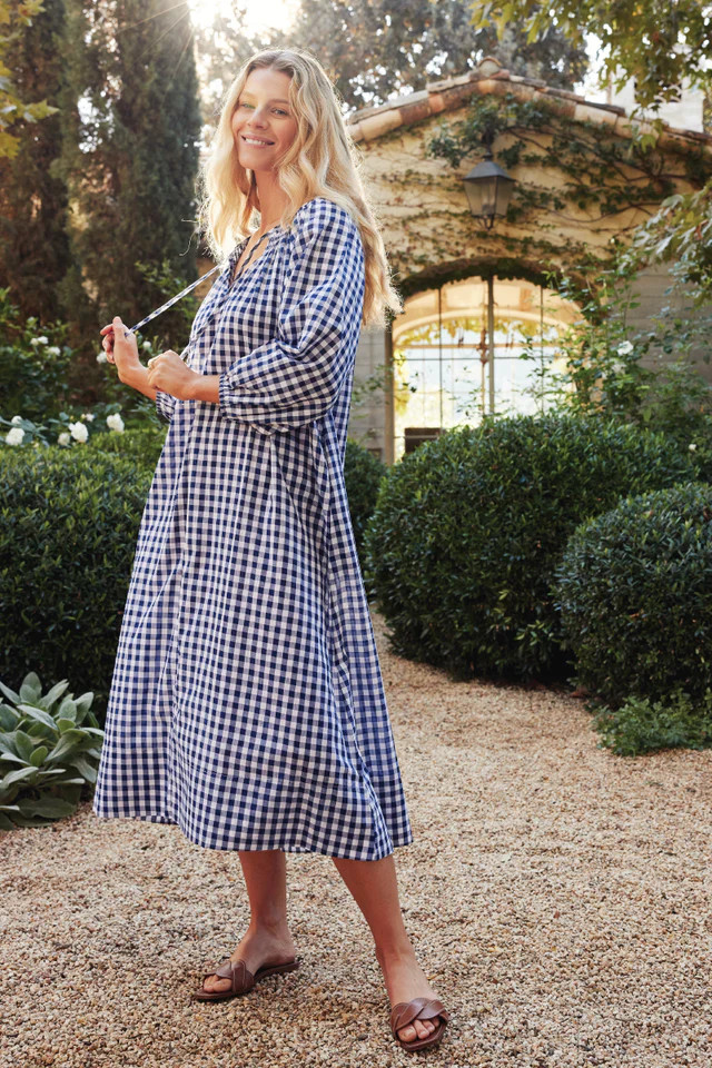 Hammock Midi Dress in Navy Gingham | LAKE Pajamas