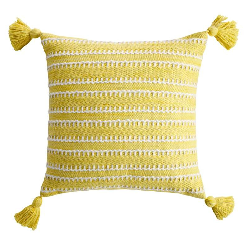 Yellow Woven Square Outdoor Throw Pillow with Tassels, 18" | At Home