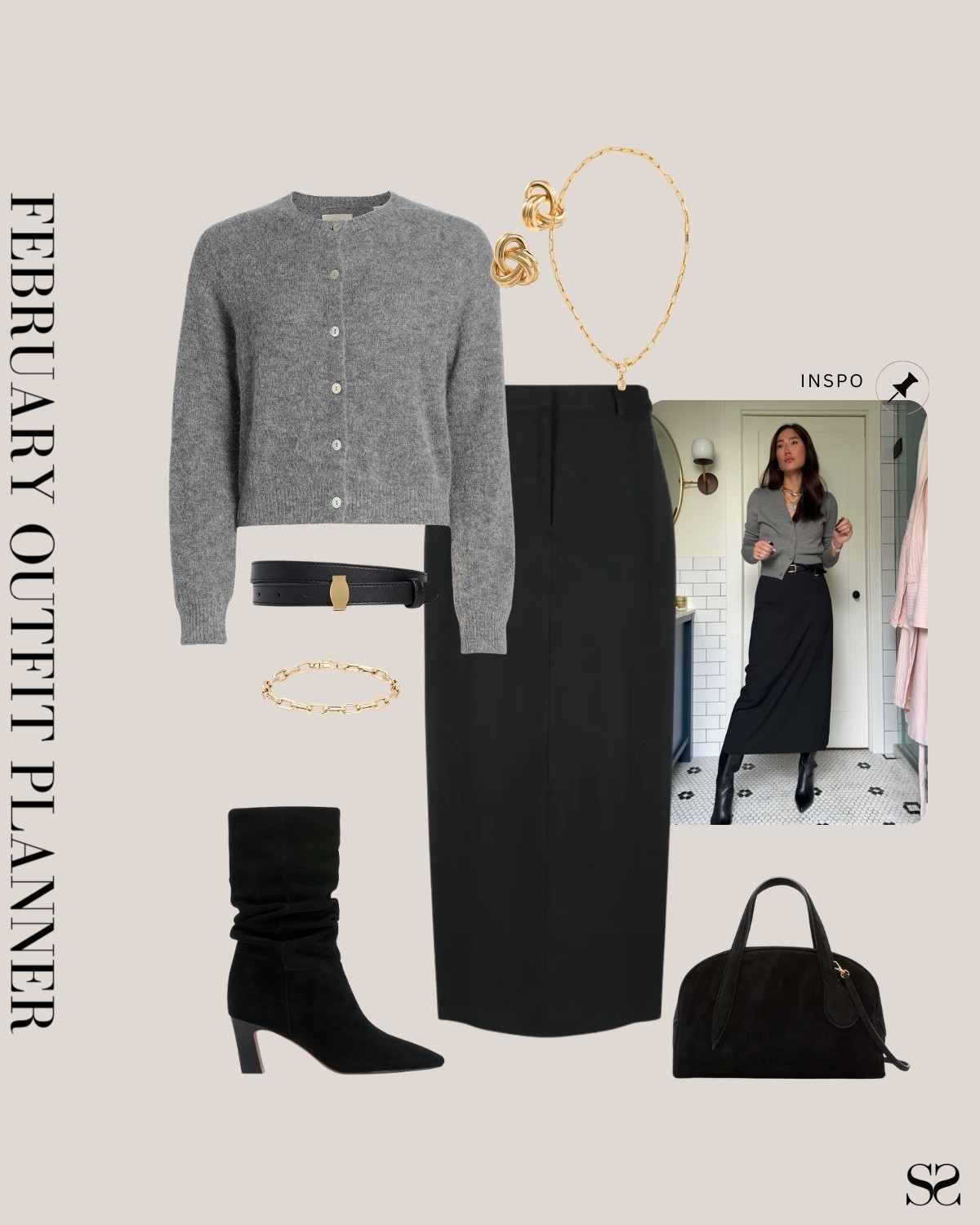 Monthly outfit planner FEBRUARY: Winter outfits | maxi skirt, cardigan sweater, scrunch boot, office outfit

#classicstyle #LTKstyletip #winteroutfit #springoutfit #workwear #transitionaloutfit

Image inspo credit: Pinterest 

#LTKgrwm #LTKootd #LTKWorkwear