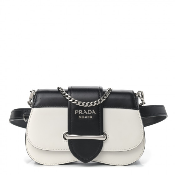 PRADA City Calfskin Sidonie Belt Bag White Black | Fashionphile