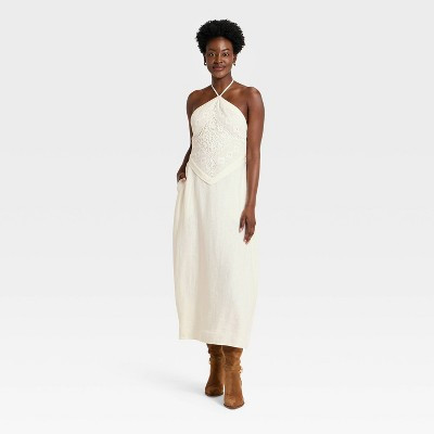 Women's Embroidered Skater Dress - A New Day™ Cream XL | Target