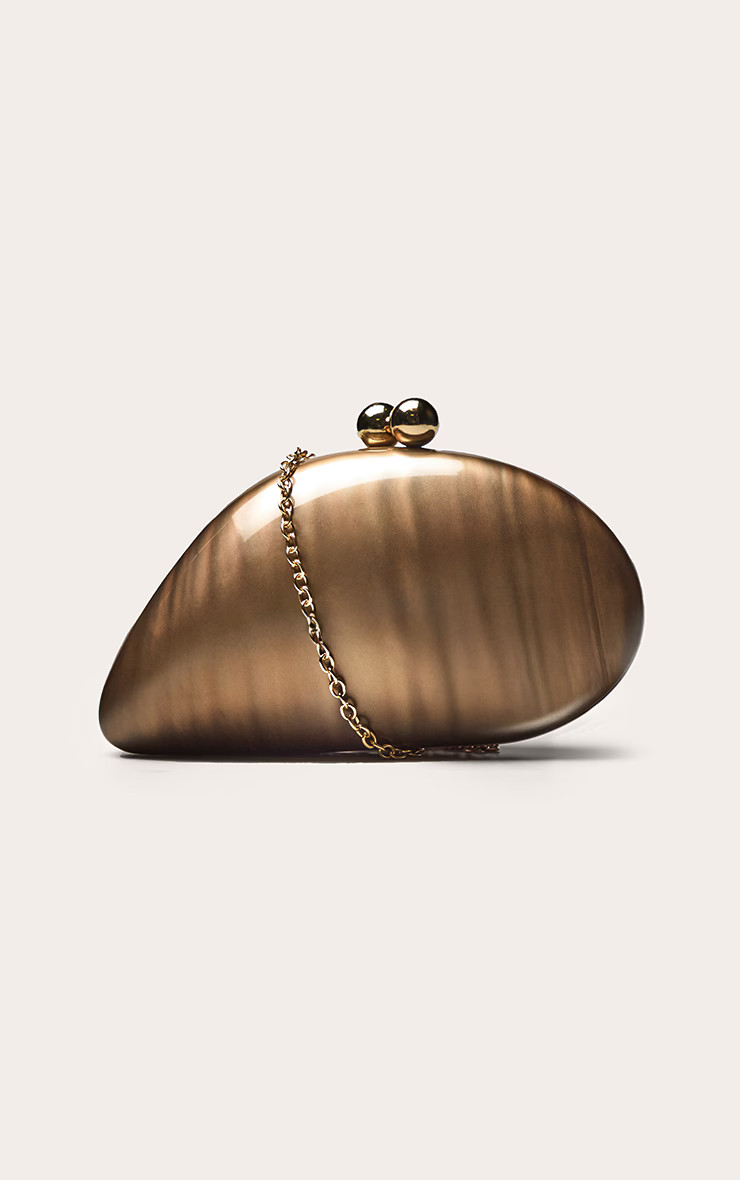 Chocolate Metallic Pebble Hard Clutch Bag | PrettyLittleThing UK