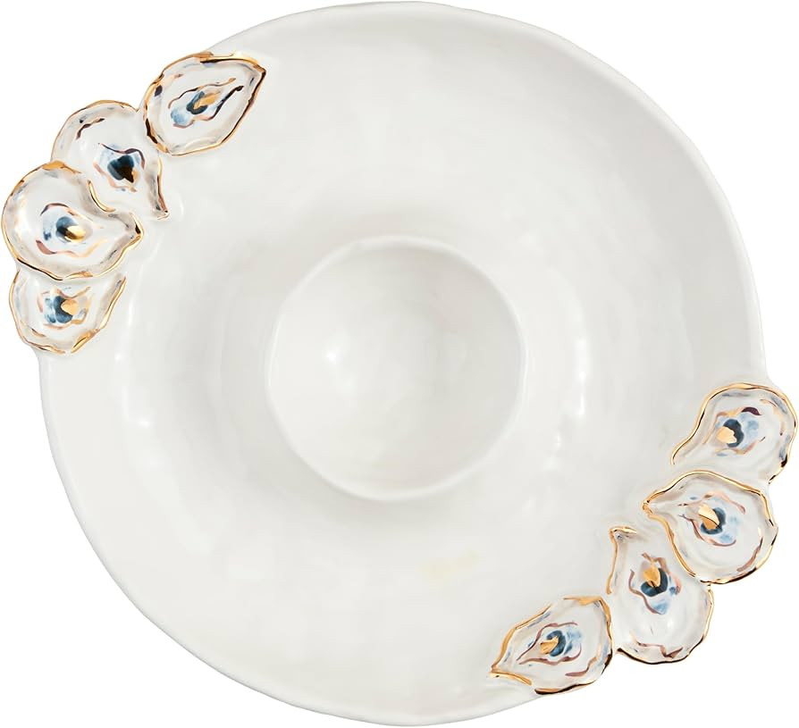 Mud Pie Oyster Chip And Dip Bowl Set; 2" x 10 1/2" dia | Amazon (US)