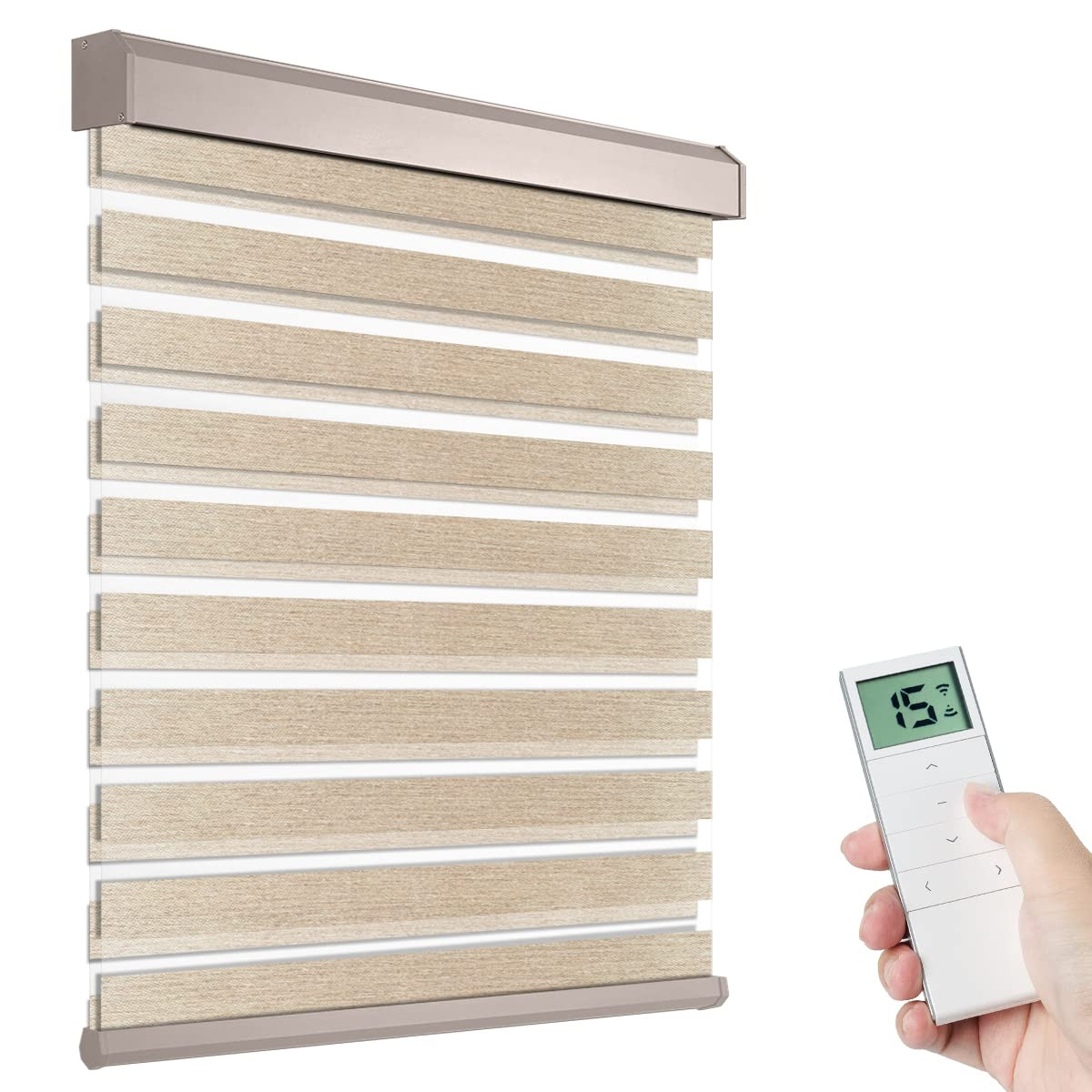 Motorized Zebra Shade with Remote Control, Electric Dual Layer Sheer Roller Shades Work with Alex... | Amazon (US)