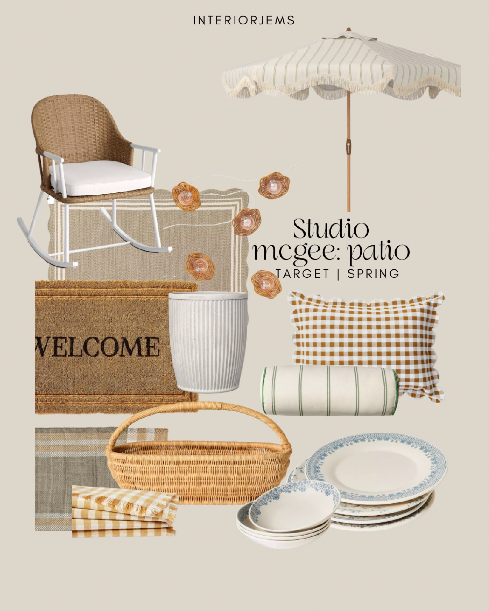 Target Studio, McGee patio furniture, spring arrivals from Studio, McGee, outdoor pillow, outdoor dining, outdoor dinnerware, scalloped umbrella, outdoor lounge chair, rocking chair, basket, outdoor rug

#LTKHome #LTKStyleTip #LTKSaleAlert