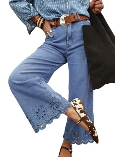 Sidefeel Womens Wide Leg Embroidered Jeans High Waisted Stretchy Straight Leg Loose Fit Ankle Den... | Amazon (US)