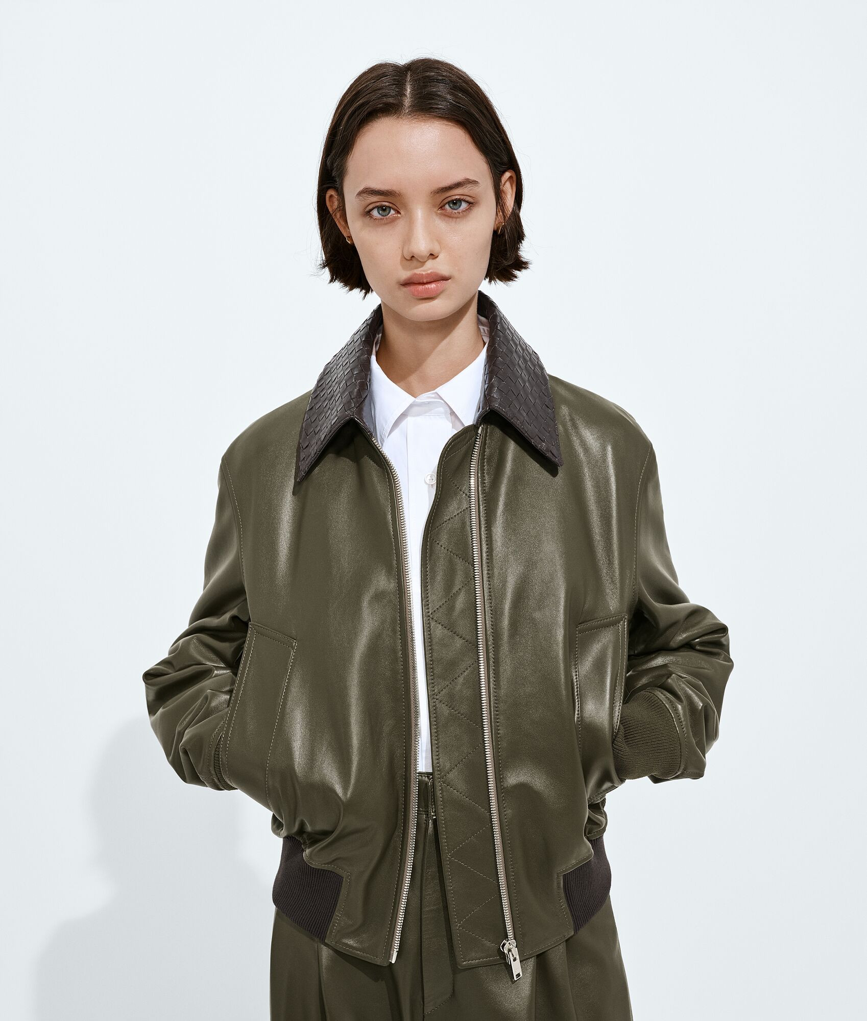 Women's Shiny Leather Blouson in Wader green | Bottega Veneta GB | Bottega Veneta
