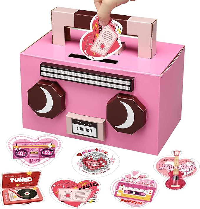 Eaasty Retro Radio Valentine Boxes for Kids DIY Valentines Day Mailbox Kits with 32 Music Valenti... | Amazon (US)