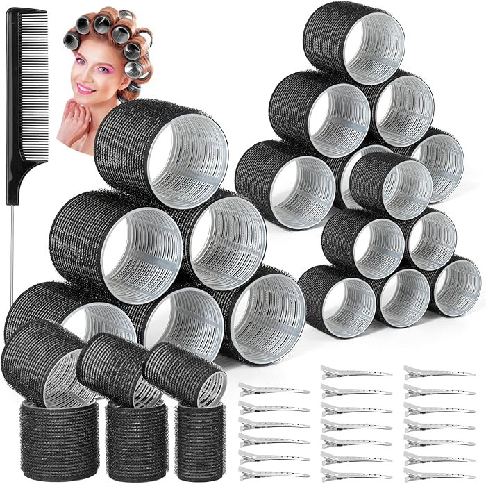 39PCS Self Grip Curlers 3 Sizes - Black 2.5in, 1.9in, 1.4in Rollers with Duckbill Clips for Long,... | Amazon (US)