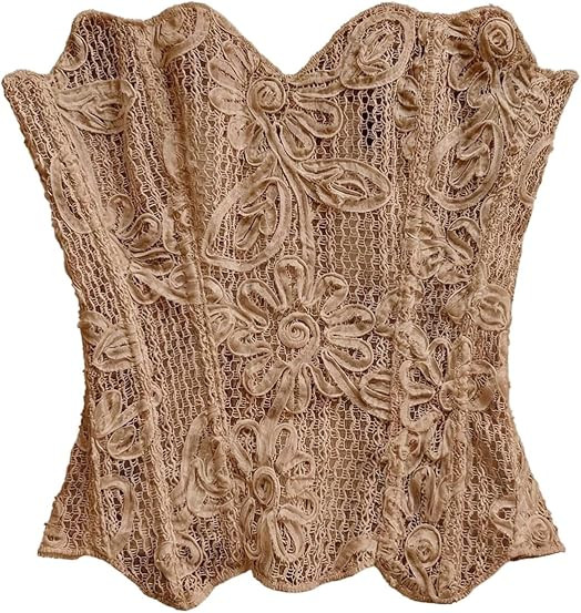 Structured Overbust Sheer Bustier Tube Tops, Textured Lace-up, 90s Cocktail Festival Going Out Ou... | Amazon (US)