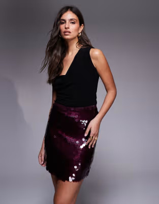 New Look sequin mini skirt in burgundy | ASOS (Global)