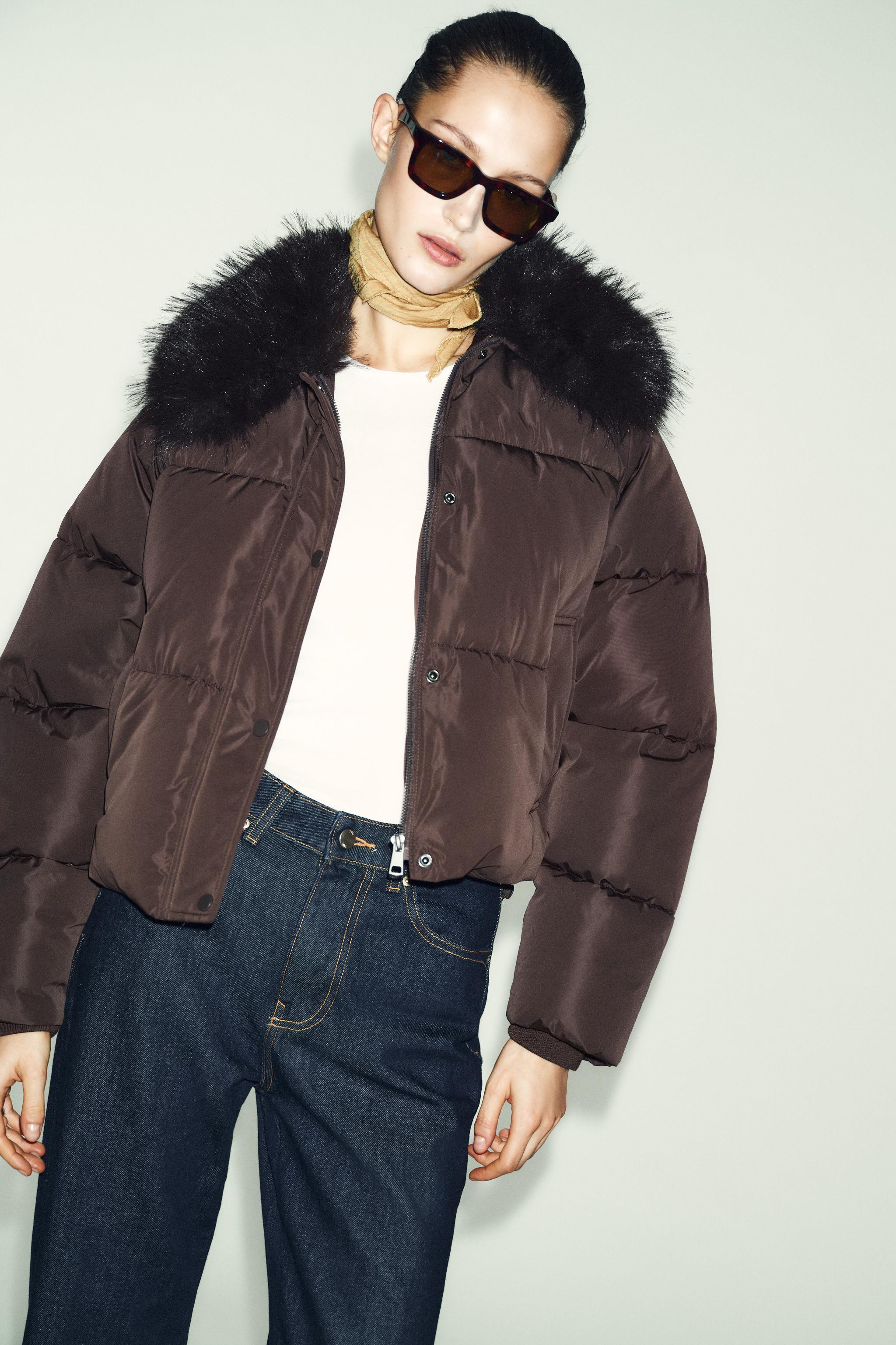 QUILTED BOMBER JACKET WITH FAUX FUR LAPEL | Zara UK