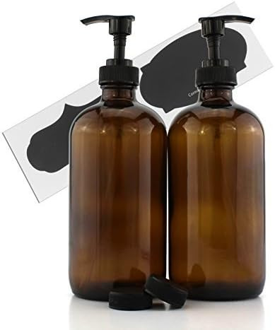 16-Ounce Amber Glass Bottles w/Pump Dispensers (2-Pack); Refillable Lotion Liquid Soap Pump Brown... | Amazon (US)