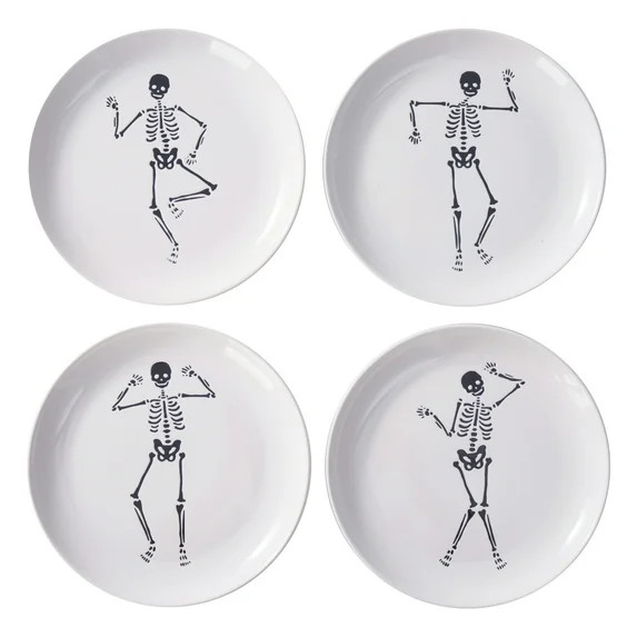 Way to Celebrate Halloween 4Pk Ceramic Dancing White Skeleton Appetizer Plates | Walmart (US)