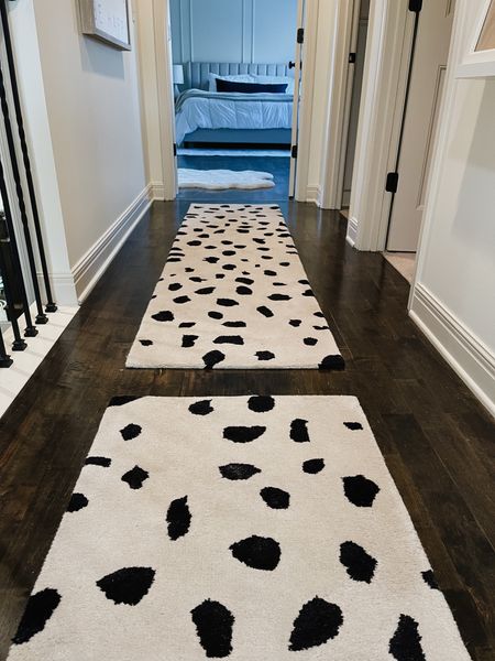 Animal print rug
Spotted rug
Black and white rug 
Runner rug
Hallway rug

#LTKhome