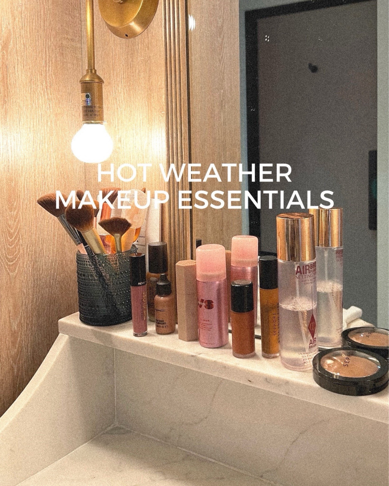 My favorite hot weather makeup essentials featuring long-lasting foundation, cream blush, bronzer, and setting spray. Perfect for summer makeup, humid weather, and all-day wear. #SummerMakeup
#HotWeatherMakeup
#MakeupEssentials
#BeautyFavorites
#SephoraFinds
#GlowyMakeup
#LongLastingMakeup
#MakeupRoutine
#SummerBeauty
#LTKBeauty

#LTKSeasonal #LTKBeauty #LTKgrwm