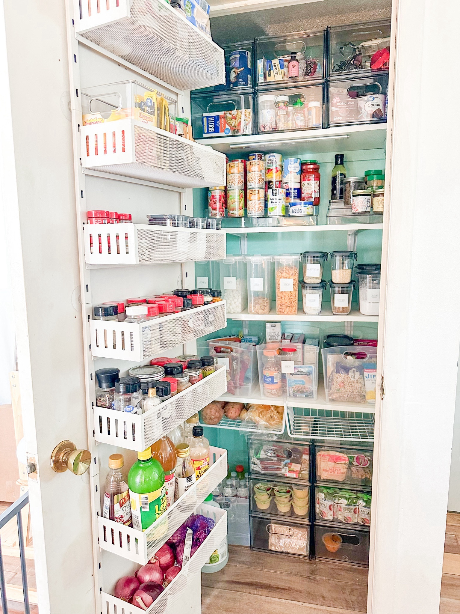 We took this small coat closet turned pantry & made it functional & useful  

#LTKhome #LTKfamily #LTKMostLoved