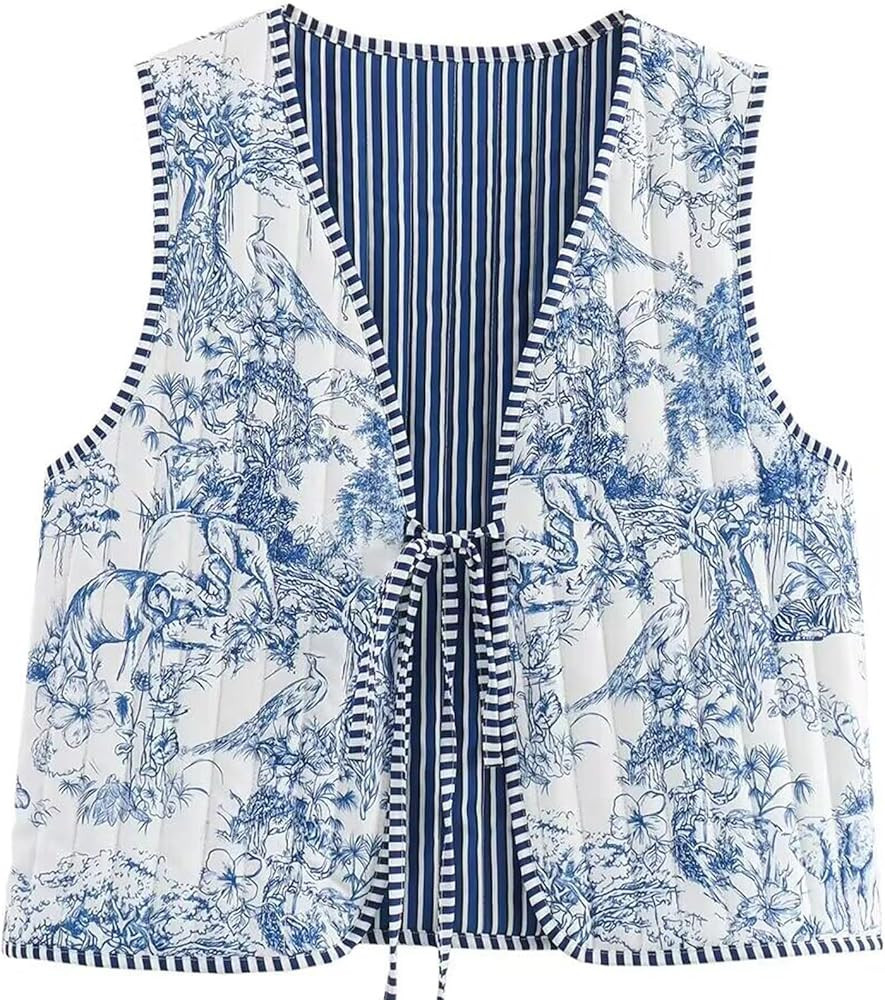 Wyeysyt Women's Cropped Floral Quilted Puffer Vest Printed Lightweight Sleeveless Padded Gilet Ou... | Amazon (US)