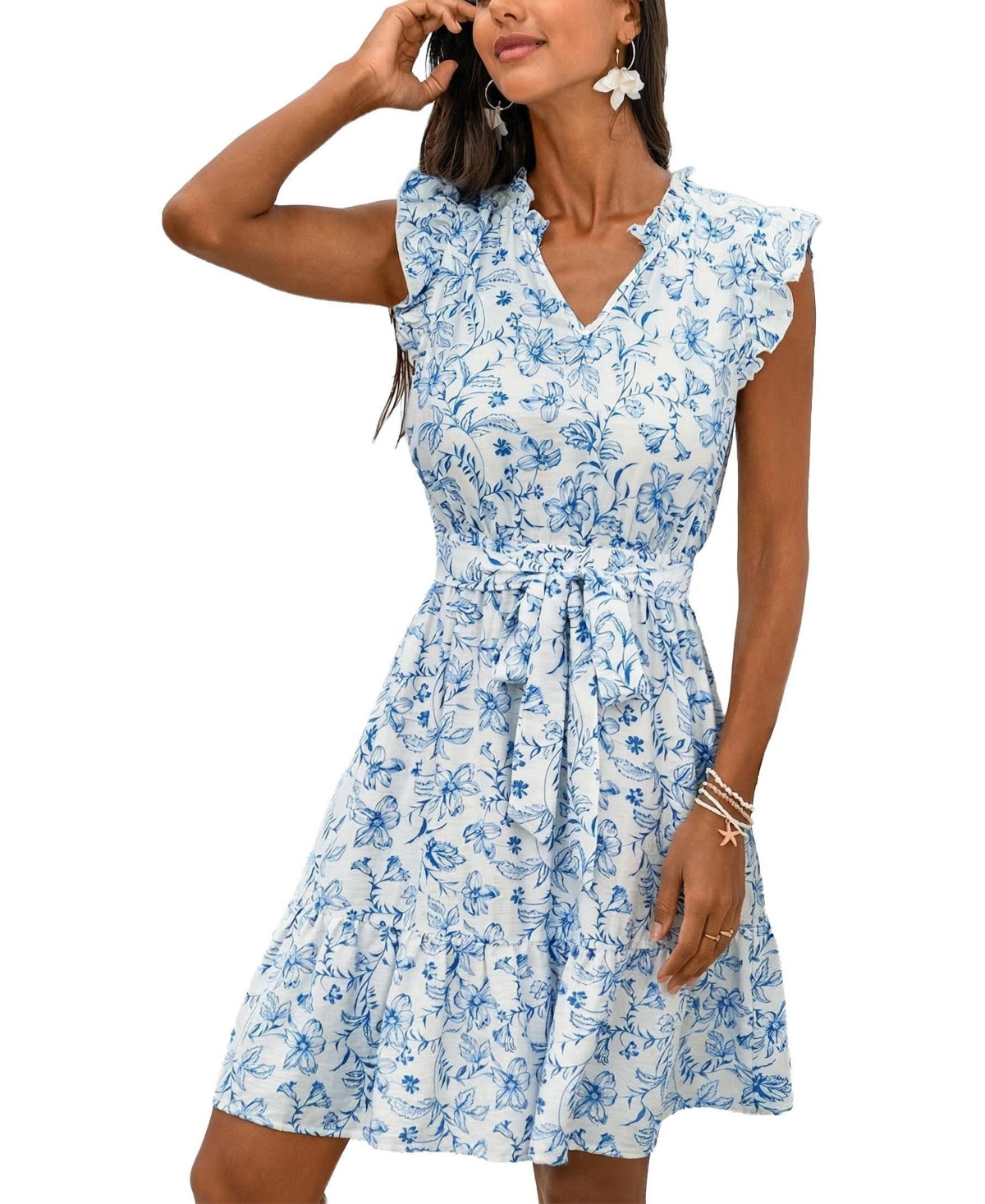 Cupshe Women's Porcelain Meadow Floral Mini Beach Dress - Light Blue | Macy's