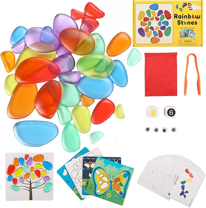 Amazon.com: Odoorgames 36 Pcs Translucent Pebbles, Rainbow Stones,Light Table Manipulatives Presc... | Amazon (US)