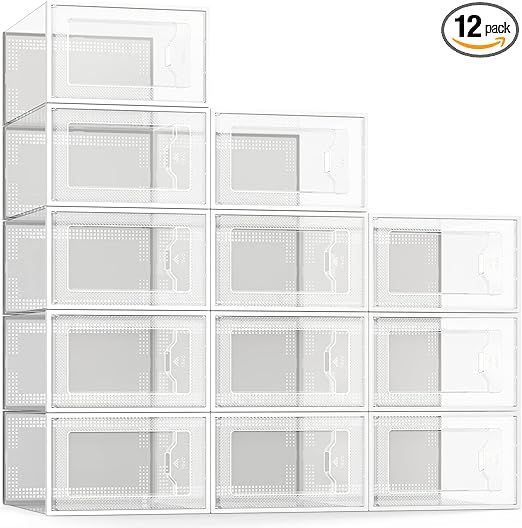 SEE SPRING Large 12 Pack Shoe Storage Box, Clear Plastic Stackable Shoe Organizer for Closet, Spa... | Amazon (US)