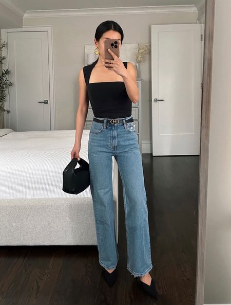 Abercrombie spring sale this weekends! Use code AFJEAN for a stackable 15% off. 

• high rise 90s relaxed jeans, these are like a straight jean on me. I’m 5 feet tall wearing 24 Extra Short which works for me with flats or sneakers. My exact one is Medium Marble and is available currently in Short & up for a few sizes 

• black top xxs, very flattering and fitted with small ruching detail on the side. 

• edited pieces belt xxs

• h&m heels (old)

• Polene bag (not linkable)

 @Abercrombie #AbercrombiePartner

#LTKfindsunder100 #LTKsalealert #LTKSeasonal