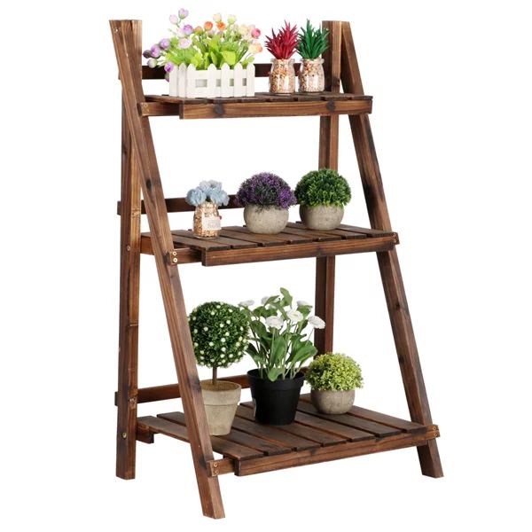 3-Layer Foldable Ladder Shelf Garden Yard Balcony Brown | Walmart (US)
