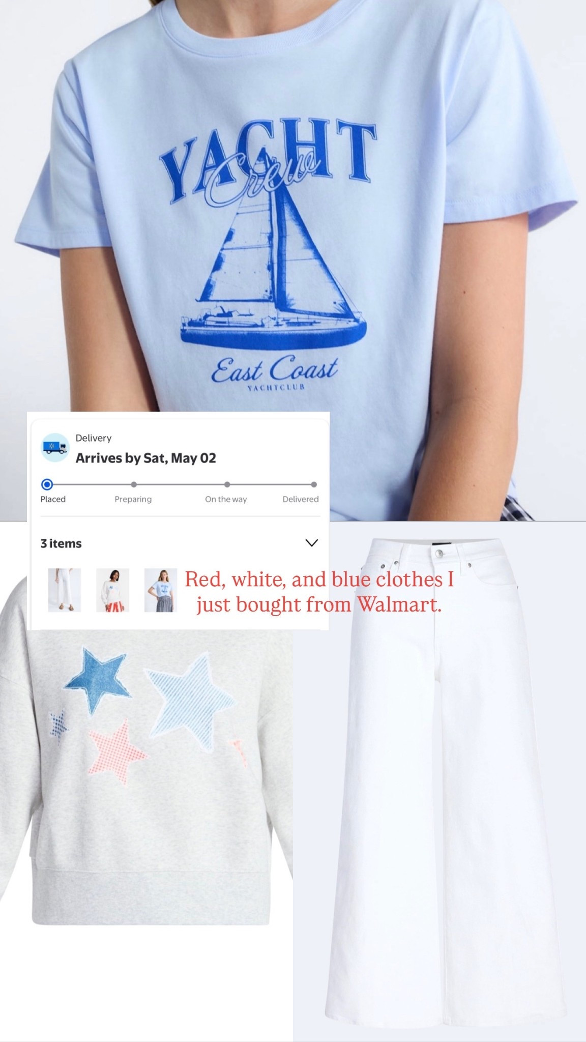 Red, white, and blue clothes from Walmart I’m loving. 