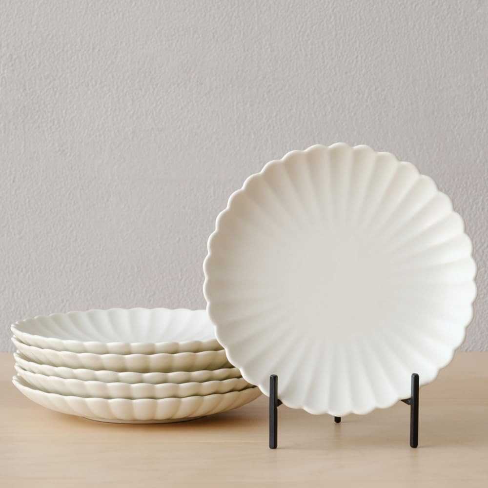 WENSHUO Off White Ceramic Dinner Plates Set of 6, 9 in Daisy Petal Design | Amazon (US)