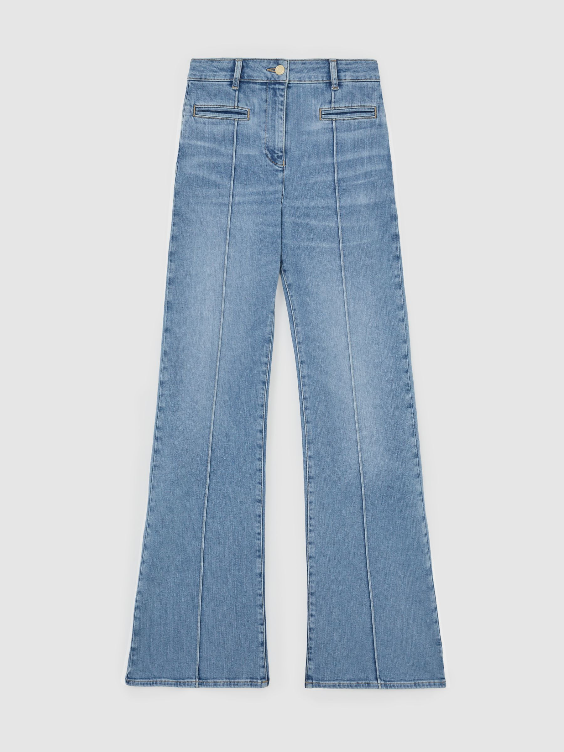 Reiss Petite Pintuck-Detail Flared Jeans in Light Blue | REISS | Reiss US