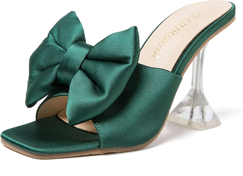 LIURUIJIA Women's Bow High Heels Mules Dress Sandals Slip On Party Prom Wedding Bridal Shoes | Amazon (US)