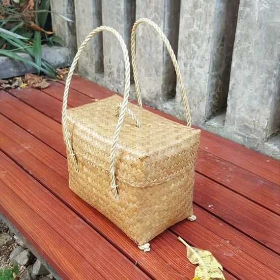 Krajood Square Box (straw Reed Weed) 100% Handmade - Woven Straw Beach Bag Krajood Handbag Tote bag  | Etsy (US)